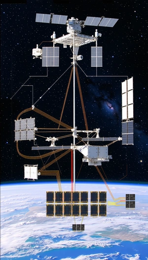 A Large Satellite Station With Multiple Satellites And Spacecrafts