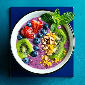 Lifestyle Concept Art: Smoothie Bowl Prepared With Fresh Ingredients With Bowl Filled