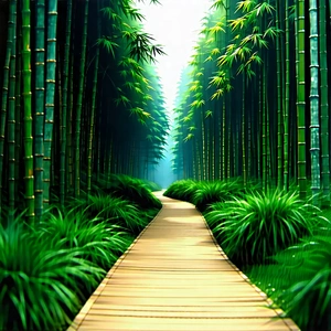 Nature Matte Painting: Path Through Bamboo Grove With Pathway Surrounded
