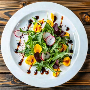 Lifestyle Minimalist Design: Fresh Salad Prepared With Artistic Presentation With White Plate