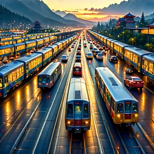 Urban Digital Art: Aerial View Of Transportation Hub With Image, There