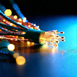 Close-up Of Fiber Optic Cables With Close-up Green