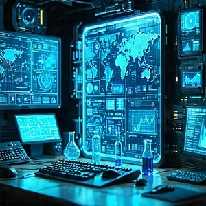 Educational Technology In Modern Laboratory With Futuristic Computer