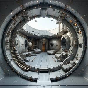 In The Image, There Is A Futuristic Space Station With A Large Circular Room At Its Center