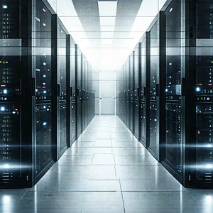 Tech Charcoal Drawing: Futuristic Server Room With Large Room