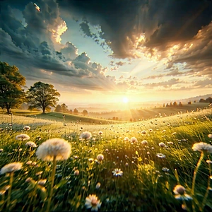 Nature Graphic Design: Meadow During (sunset:1.14) With Beautiful, Lush