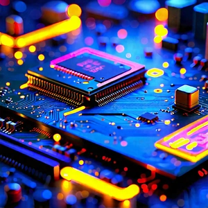 Circuit board with neon accents