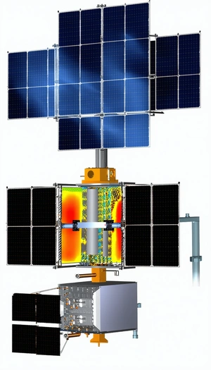A Large Solar Panel With A Yellow Frame, Mounted On A Pole