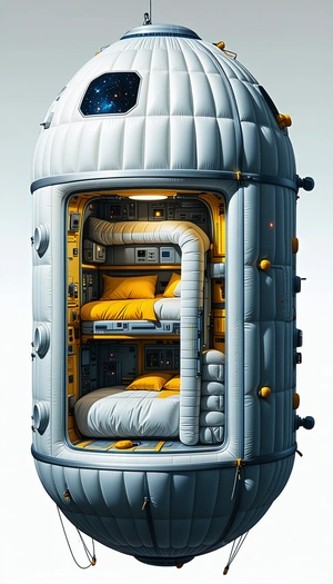A Large, White, Inflatable Spacecraft With A Variety Of Compartments And Beds