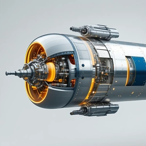 A Large, Silver, And Blue Spacecraft Is Shown In A Close-up View