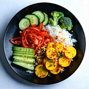 Lifestyle Hdr Photography: Healthy Meal Prepared With Seasonal Produce With Black Plate