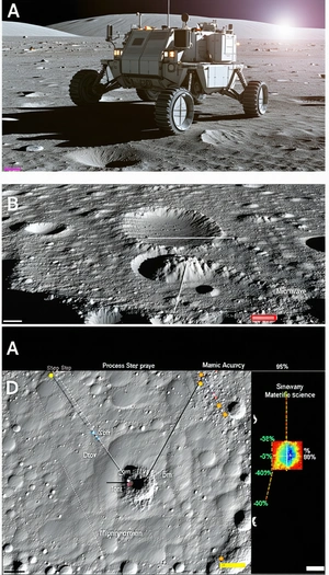 The Image Is A Split-screen Display Of Two Different Views Of A Moon Crater