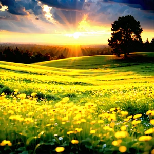 Nature Concept Art: Meadow During Sunset With Beautiful Sunset