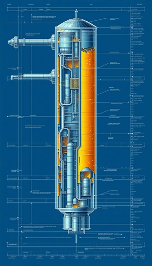 The Image Is A Blueprint Of A Large Industrial Machine, Likely A Power Plant Or A Refinery