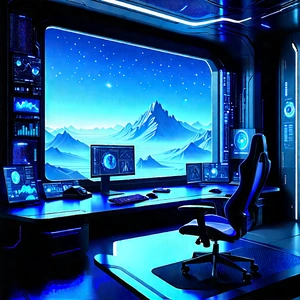 Futuristic (digital:1.37) Workspace With Image, There