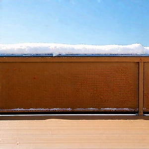 Urban Professional Photography: Observation Deck With (snow:1.2) Covering With Snowy Landscape