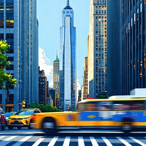 Urban Flat Design: (city:1.33) Rideshare In Financial District With Painting Busy