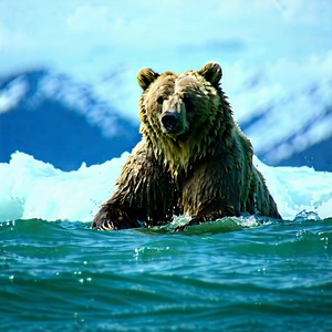 Nature Editorial Photography: Bear In Ocean Waters With Large Brown