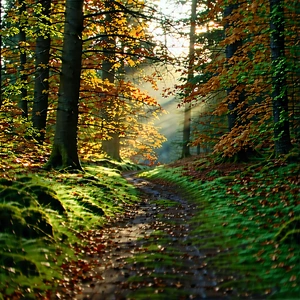 Nature Tilt-shift Photography: Path Through Autumn Woodland With Image, Pathway