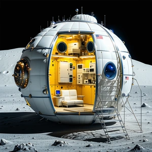 A Large White Dome-shaped Structure, Which Appears To Be A Space Station Or A Spacecraft