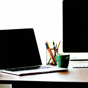 Business Concept Art: Workplace With Laptop And Coffee On Desk With Wooden Desk