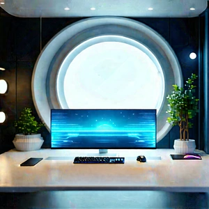 Futuristic Tech Startup Office With Large Computer