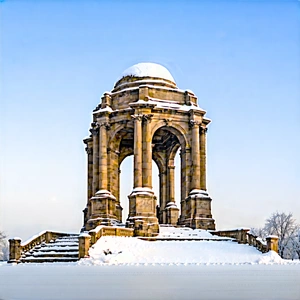 Urban Hdr Photography: Historic Monument With (snow:1.16) Covering With Large, Stone