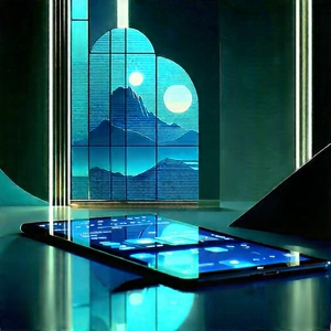 Tablet With Glowing Screen With Black White