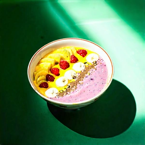 Lifestyle Long Exposure Photography: Smoothie Bowl Prepared With Organic Components With Bowl Filled