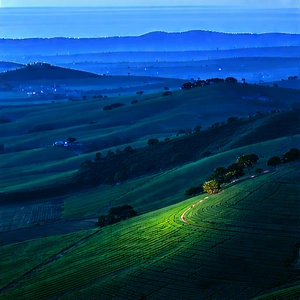 Nature Advertising Photography: Rolling Hills During Blue Hour With Beautiful Landscape