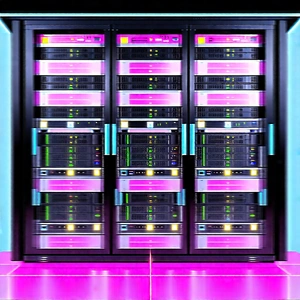 Tech Pastel Drawing: Server rack with laser scanning