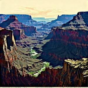 Nature Woodcut Print: Aerial View Of Canyon System With Painting Beautiful