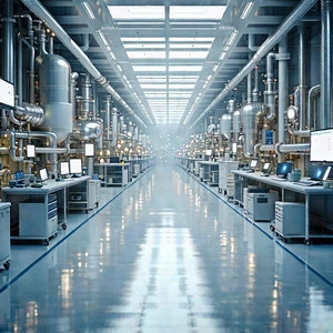 Entertainment Technology In Manufacturing Facility With Large, Clean,