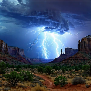 Nature Concept Art: Lightning Over Canyon Floor With Captures Beautiful