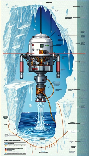 The Image Is A Cartoon Drawing Of A Machine, Possibly A Submarine, With A Long Cord Coming Out Of It