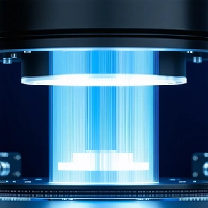 A Blue Light Shining Through A Glass Container, Creating A Visually Striking Effect