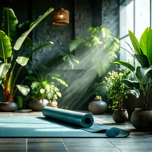 Lifestyle Architectural Photography: Wellness Scene With Yoga Mat And Plants With Yoga Placed