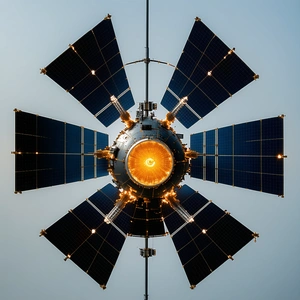 A Large, Round, And Shiny Object With A Central Hole, Which Appears To Be A Satellite