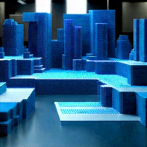 Financial Technology In Tech Office With Blue Model