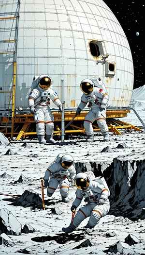 In This Image, There Are Three Astronauts Standing On The Moon