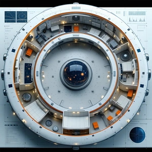 The Image Is A Computer-generated (cgi) Representation Of A Space Station, Showcasing Its Interior