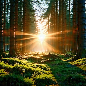 Nature Cinema 4D: (forest:1.16) scene during sunrise