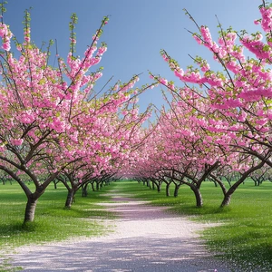Nature Product Photography: Cherry Blossoms In Natural Setting With Beautiful, Tree-lined