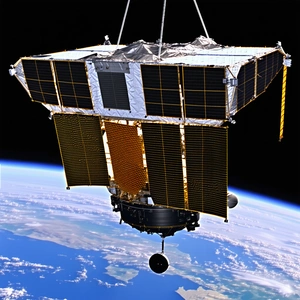 A Spacecraft Is Being Lifted Into The Air By A Crane