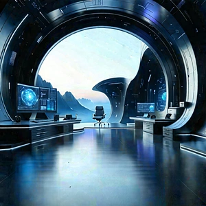 Futuristic (digital:1.2) workspace