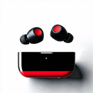 Tech Digital Illustration: Wireless Earbuds With User Interface With Pair Earphones