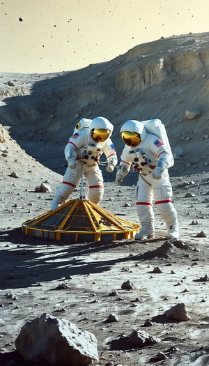 In The Image, Two Astronauts Are Standing On A Rocky Surface, Possibly On The Moon