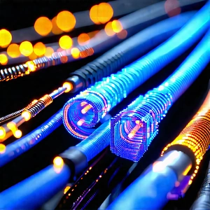 Close-up of fiber optic cables