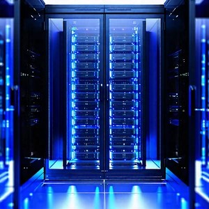 Tech Product Photography: Server rack with (digital:1.27) particles