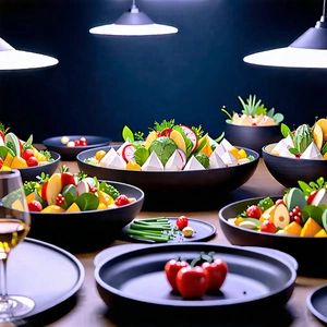 Lifestyle Low Poly: Farm-to-table Meal Prepared With Seasonal Produce With Dining Table